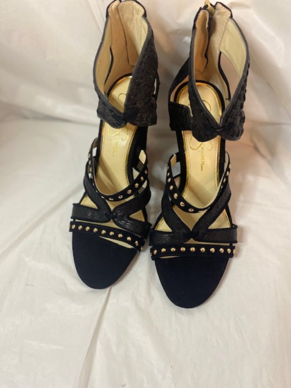 Jessica Simpson Black Zenolia Studded Strappy Wedge Sandals - Size 8M